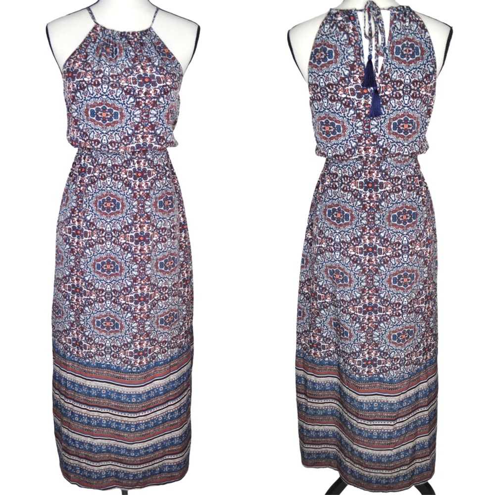 Athleta Island Life Paisley Blue Red Maxi Dress
